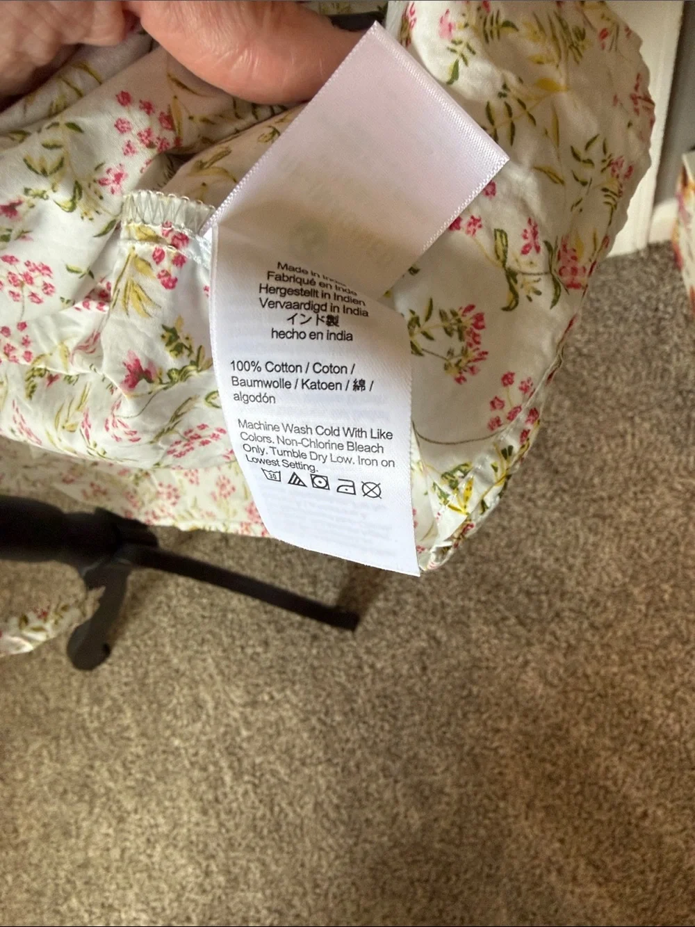 J. Crew White Smocked Midi Dress with Pink & Green Floral Print